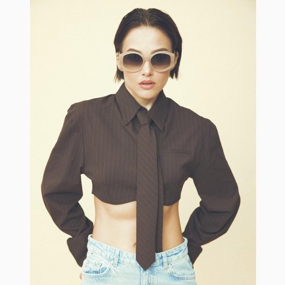 BLOGGER'S FAVE! Zara Striped Crop Shirt With Necktie NWT - Picture 9 of 16